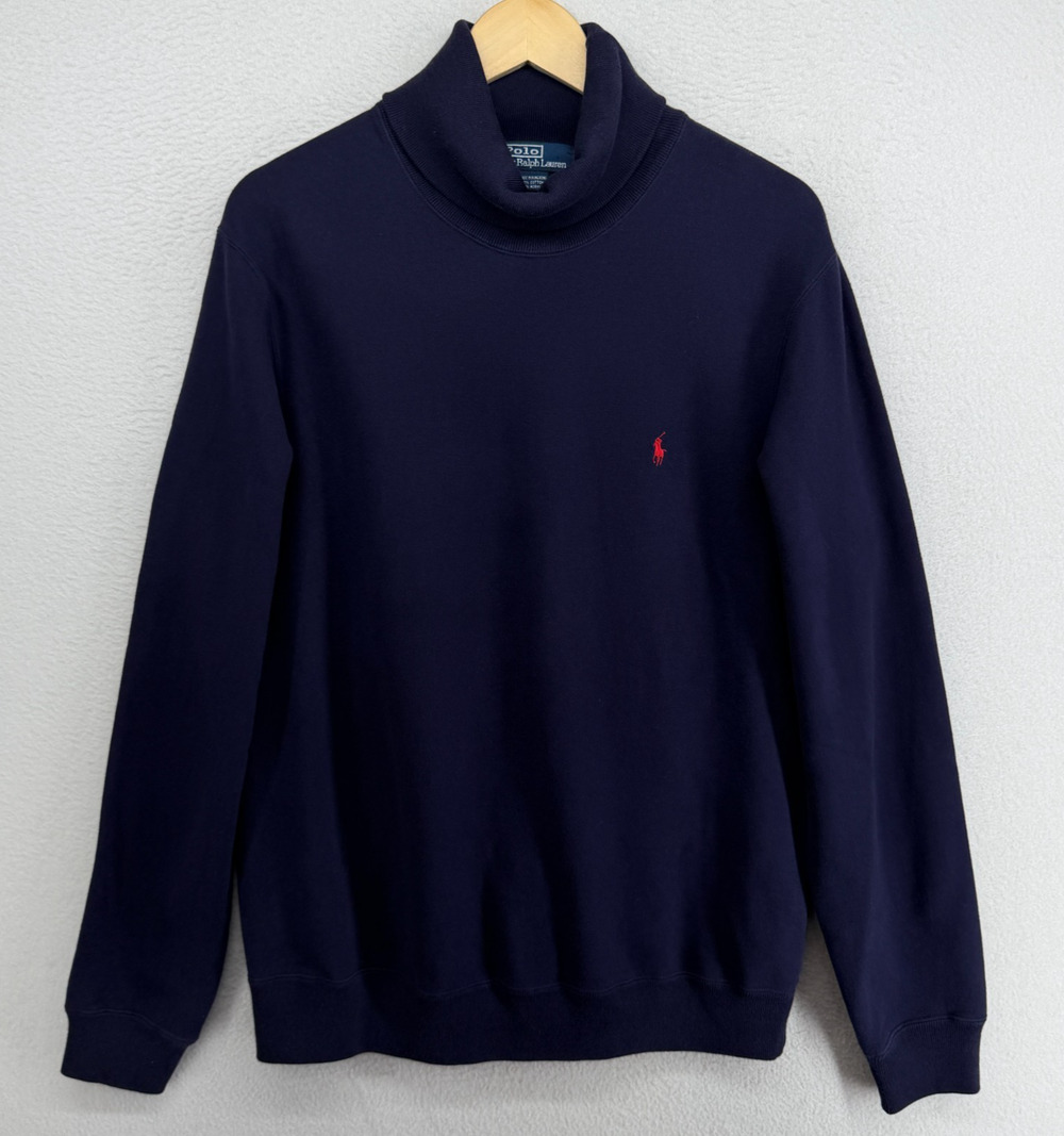 POLO RALPH LAUREN Sweatshirt Mens M Turtleneck Fleece Lined Pullover Blue HK VTG
